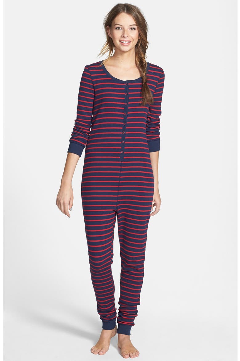 'Free Spirit' Stripe Thermal Jumpsuit, Main, color, RED LIPSTICK STRIPE