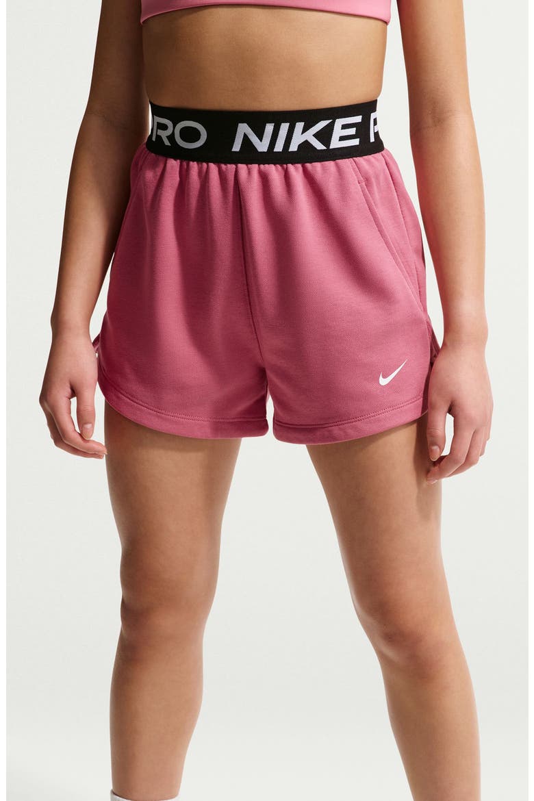 Kids' Dri-FIT Fleece Shorts, Alternate, color, PEONY/ PEONY/ BLACK/ WHITE