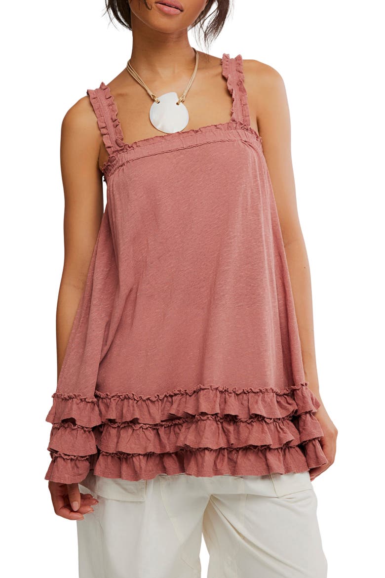 Spring Tide Ruffle Tunic Top, Main, color, CEDARWOOD