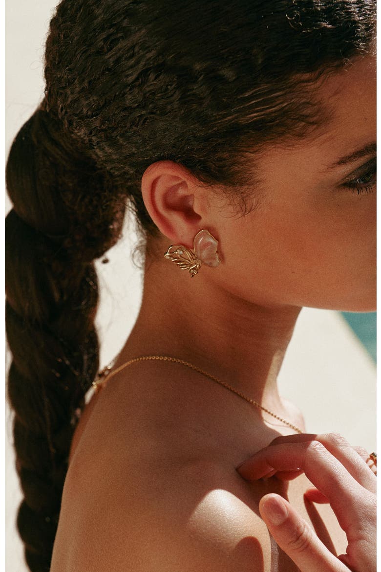 Butterfly Serenade Earrings, Alternate, color, Gold & White