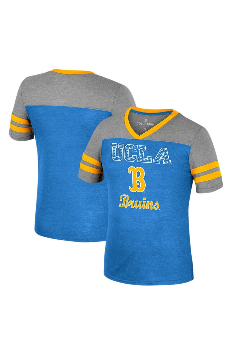 COLOSSEUM Girls Youth Colosseum Blue/Heather Gray UCLA Bruins Summer Striped V-Neck T-Shirt, Alternate, color,