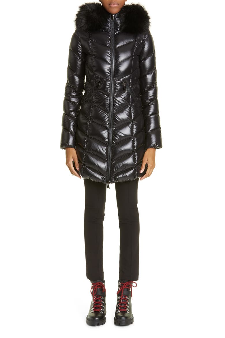 Fulmarre Quilted Down Coat with Faux Fur Trim, Alternate, color, BLACK