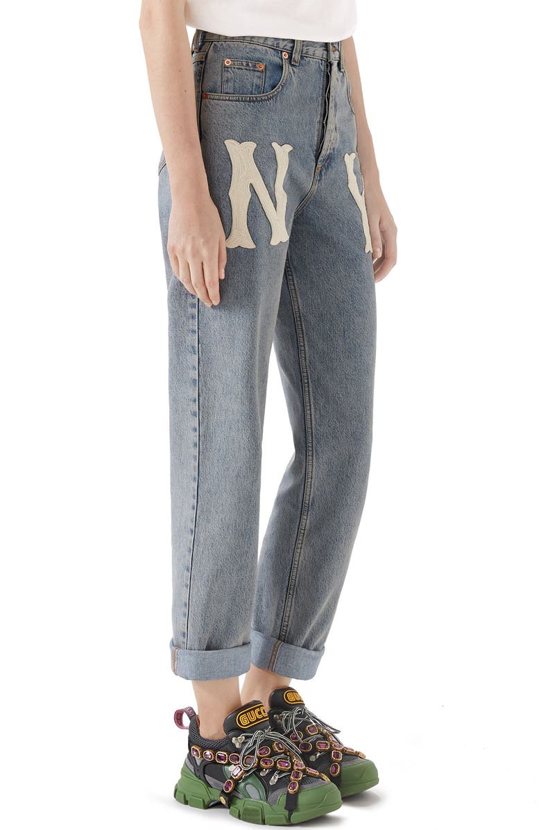 Gucci NY Patch Boyfriend Jeans, Alternate, color,