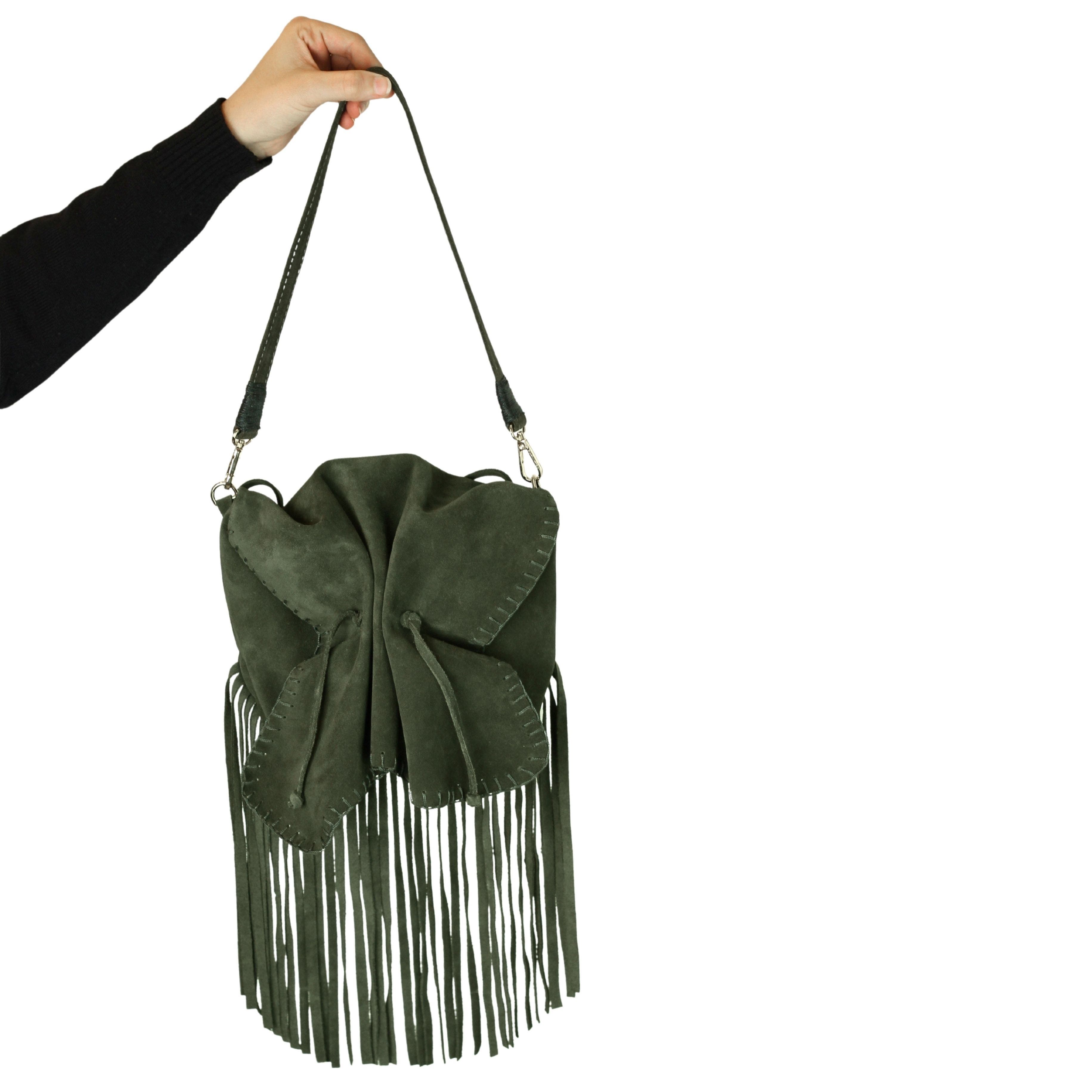 Fringe Butterfly Suede Bag, Alternate, color, Olive