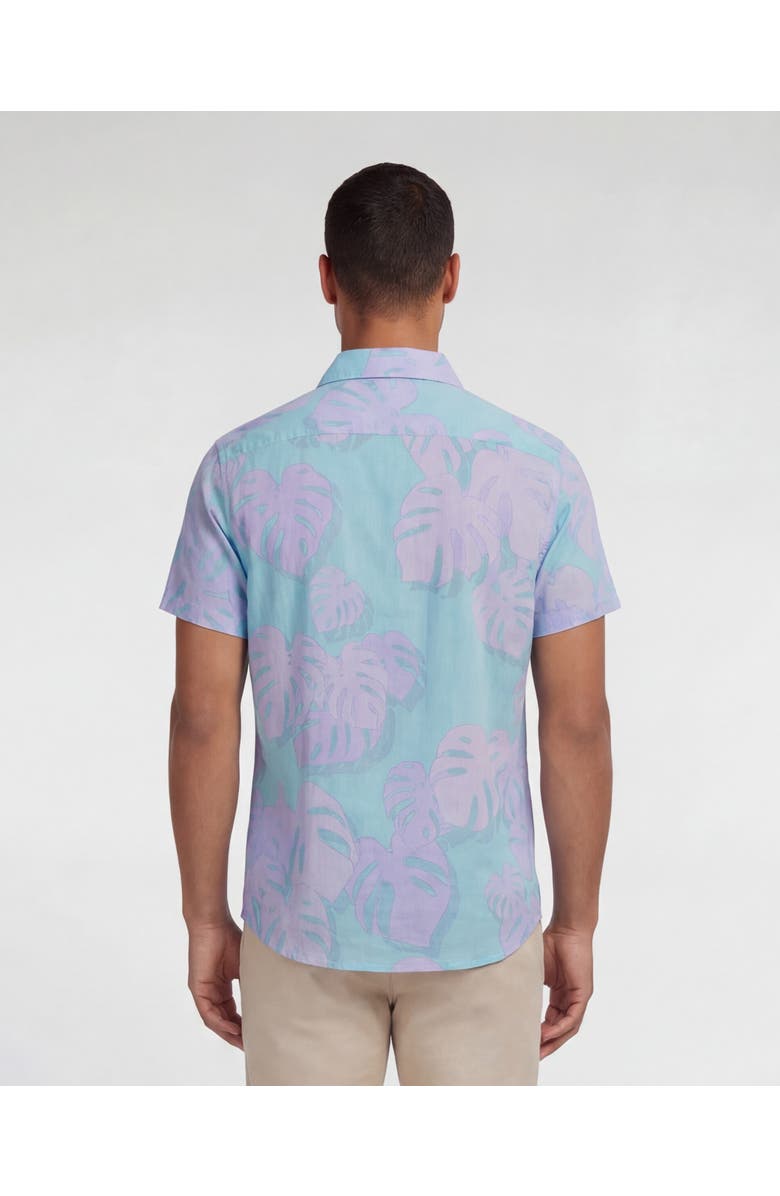 Lords of Harlech Monstera Floral Mens Linen Button-up Shirt, Alternate, color, Monstera Floral Teal