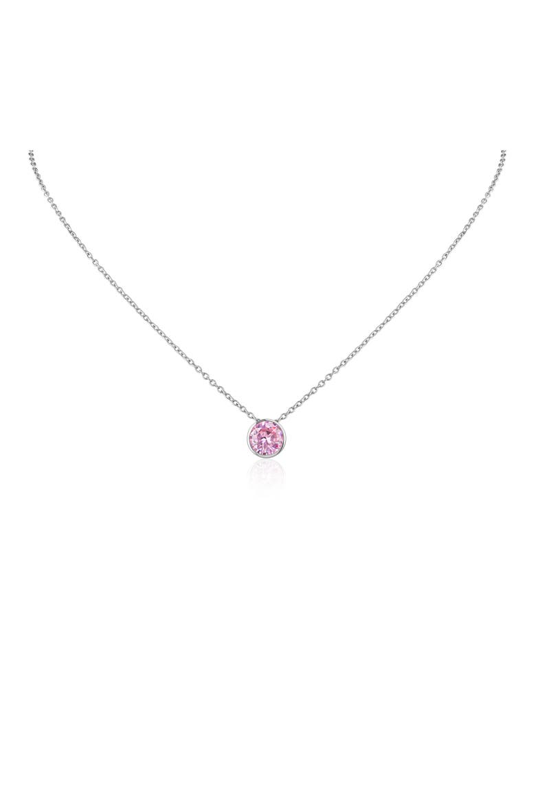 Bezel Birthstone Cubic Zirconia Pendant Necklace, Main, color, PINK TOURMALINE/ SILVER