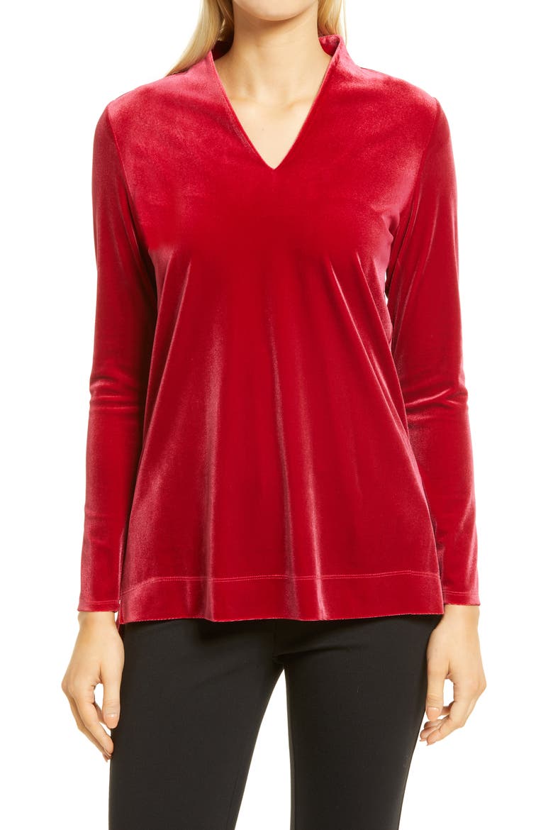 V-Neck Velour Top, Main, color, TITIAN RED
