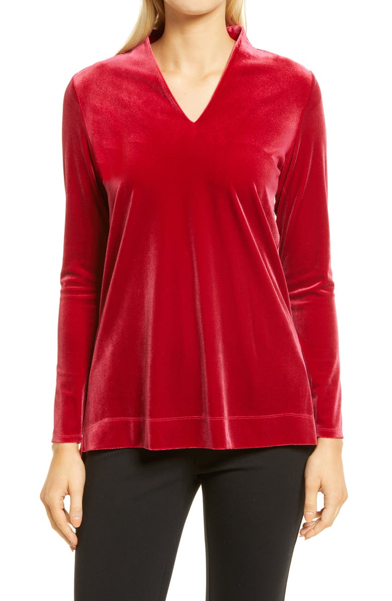 Anne Klein V-Neck Velour Top, Main, color, 