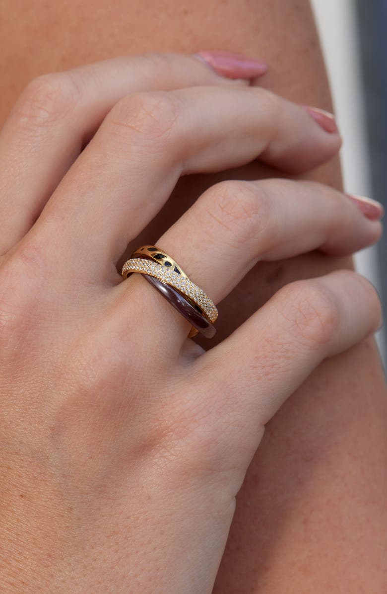 SAVVY CIE JEWELS Ceramic & Cubic Zirconia Crossover Ring, Alternate, color, Yellow