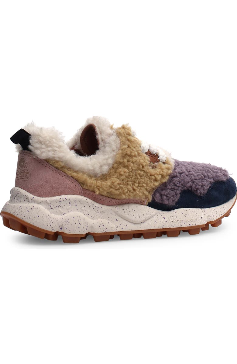 Flower MOUNTAIN Pampas Teddy Faux Shearling Sneaker, Alternate, color, Navy-Lilac -Beige