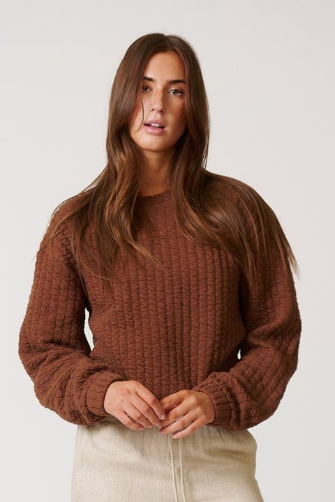 Women Quilt Crewneck Sweater