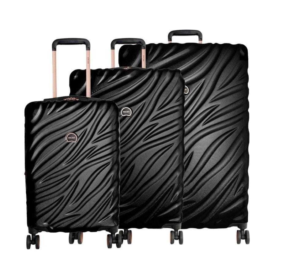 Delsey Paris Alexis Hardside 3-Piece (21"/25"/29") Expandable Spinner Luggage Set, Main, color, Black/Rose Gold