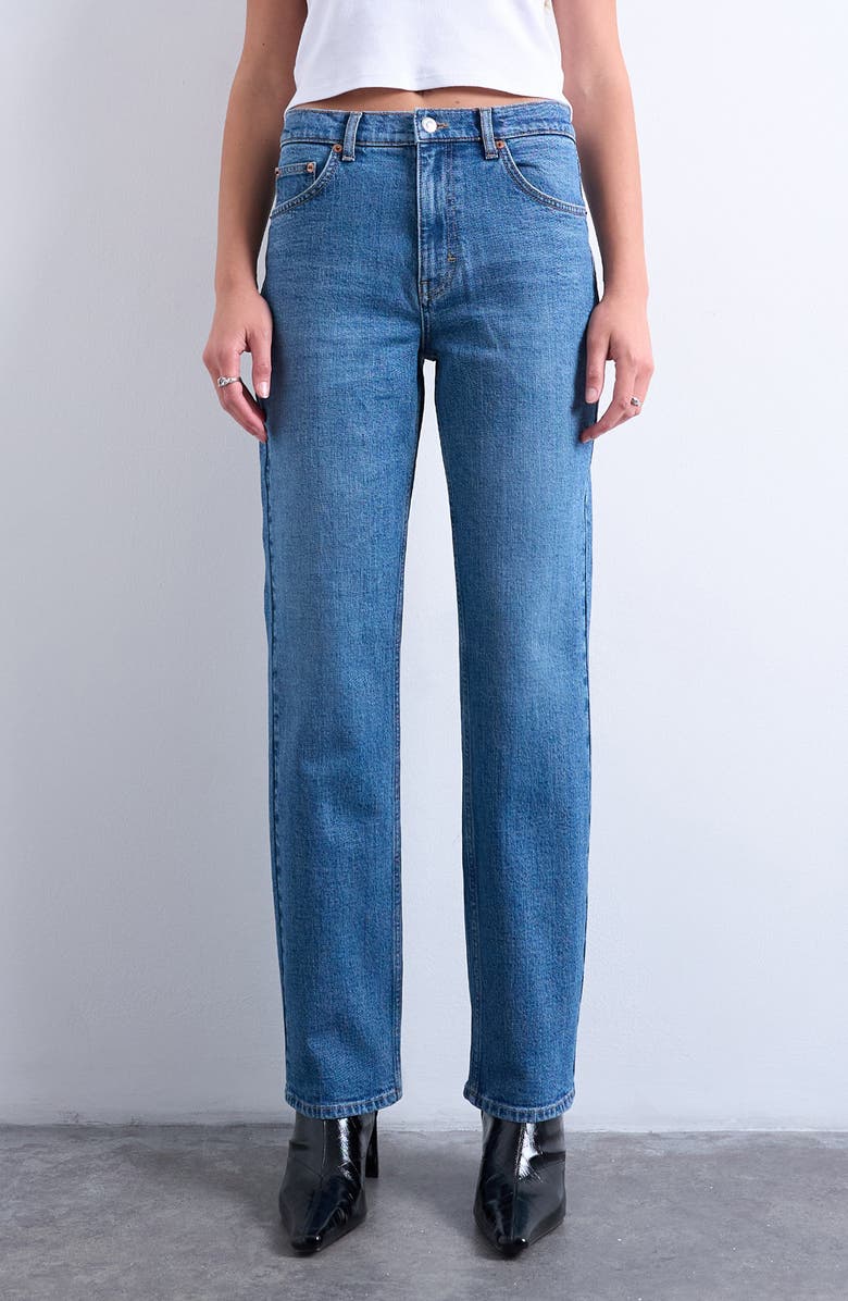 Topshop Orson Mid Rise Straight Leg Jeans, Main, color, Vintage Blue
