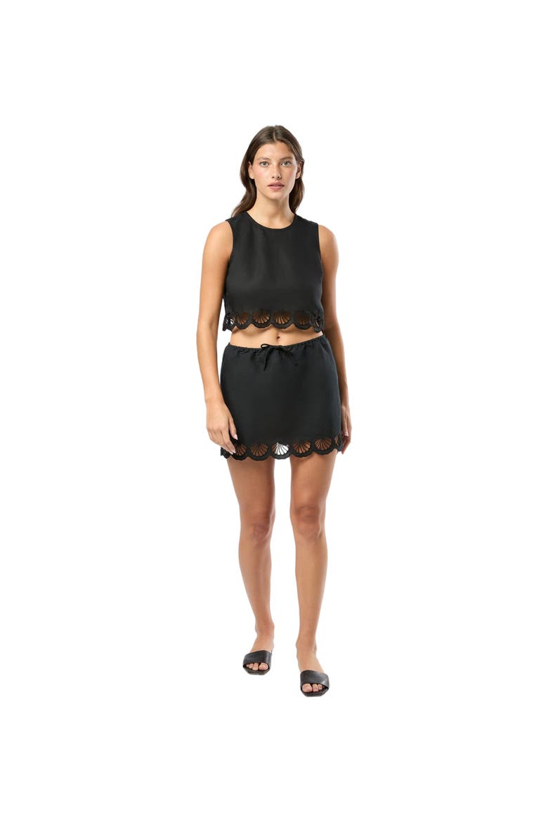 Air Linen Scallop Tank Top, Alternate, color, BLACK