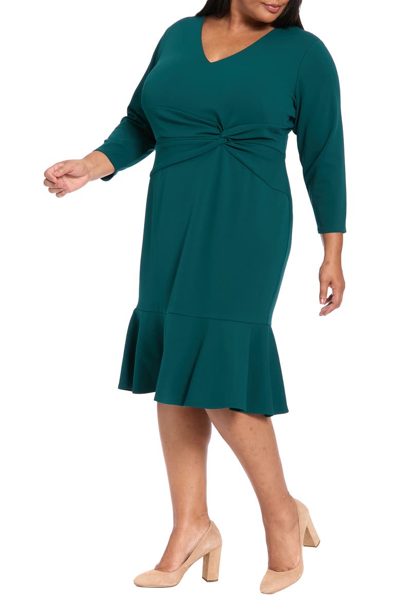 London Times Twist Front Flounce Hem Midi Dress, Alternate, color, Oceanview Blue