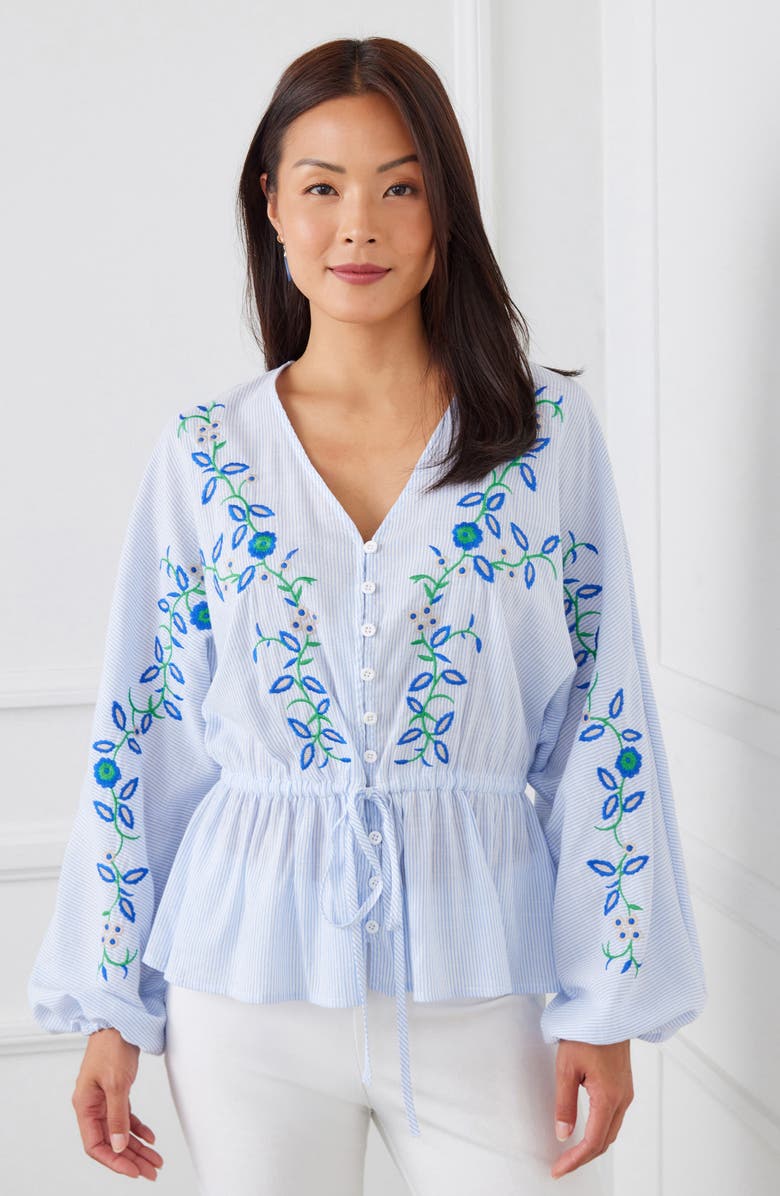 Karen Kane Floral Embroidered Stripe Top, Alternate, color, 