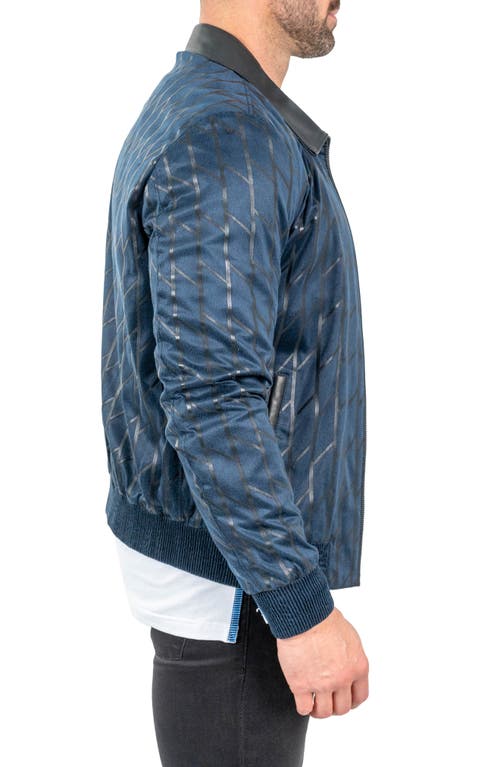 Maceoo Ladder Print Leather Jacket In Blue