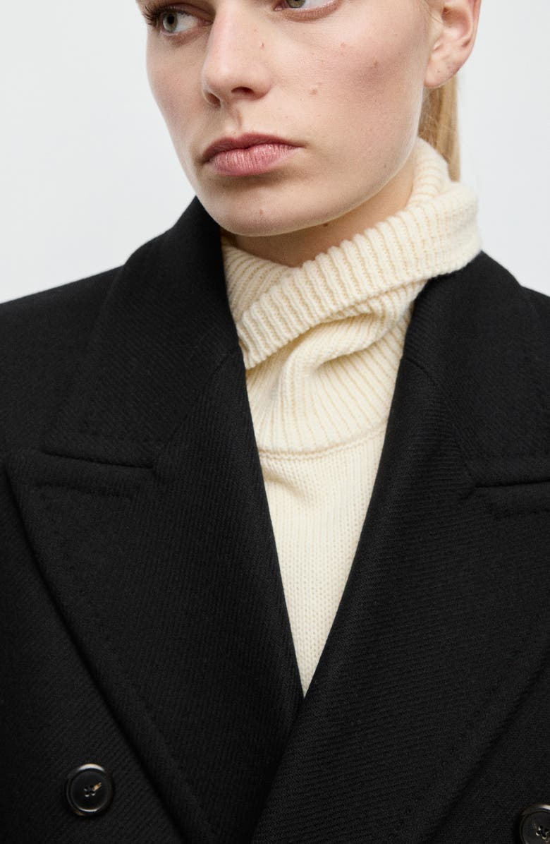 MANGO Double Breasted Wool Blend Coat, Alternate, color, Black