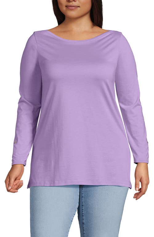 Lands' End Plus Size Supima Cotton Adjustable 3/4 Sleeve Boatneck Tunic In Lilac Petal