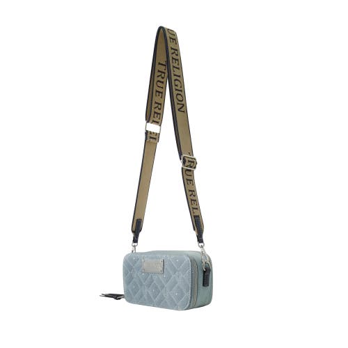 True Religion Studded Denim Camera Bag In Blue