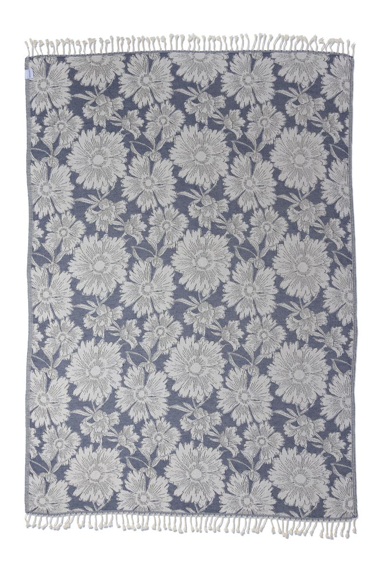 Garden Flower Organic Cotton Medium Weight Throw Blanket, Main, color, Navy