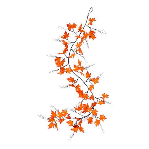 6-ft Pre-Lit Autumn Maple Artificial Fall Garland with 54 Warm White LED Lights