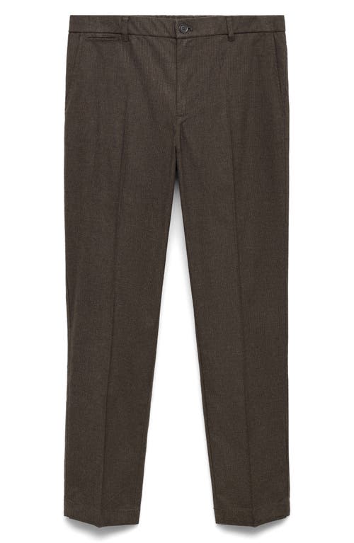 Mango Regular Fit Navy Flat Front Textured Stretch Cotton Pants In Brown