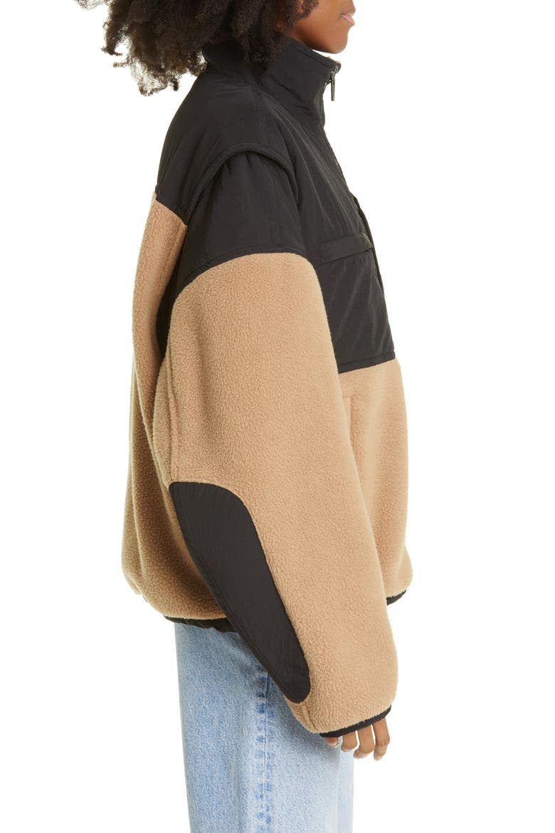 Oversize Nylon & Double Face Fleece Jacket, Alternate, color, CAMEL/ BLACK