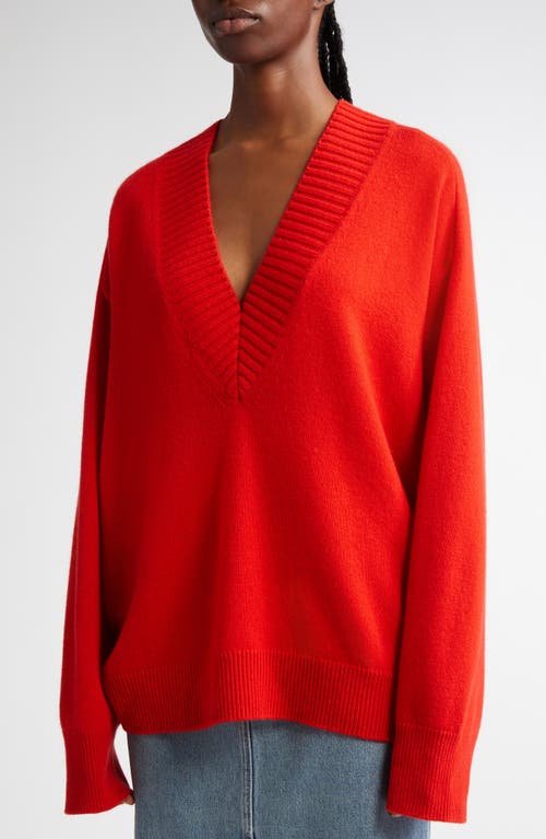 Loulou Studio Oversize Cashmere V-neck Sweater In Tomato