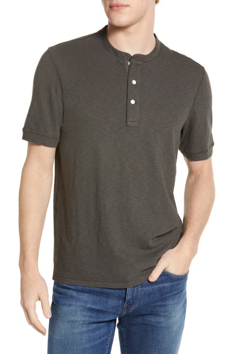 Short Sleeve Heathered Cotton Blend Henley