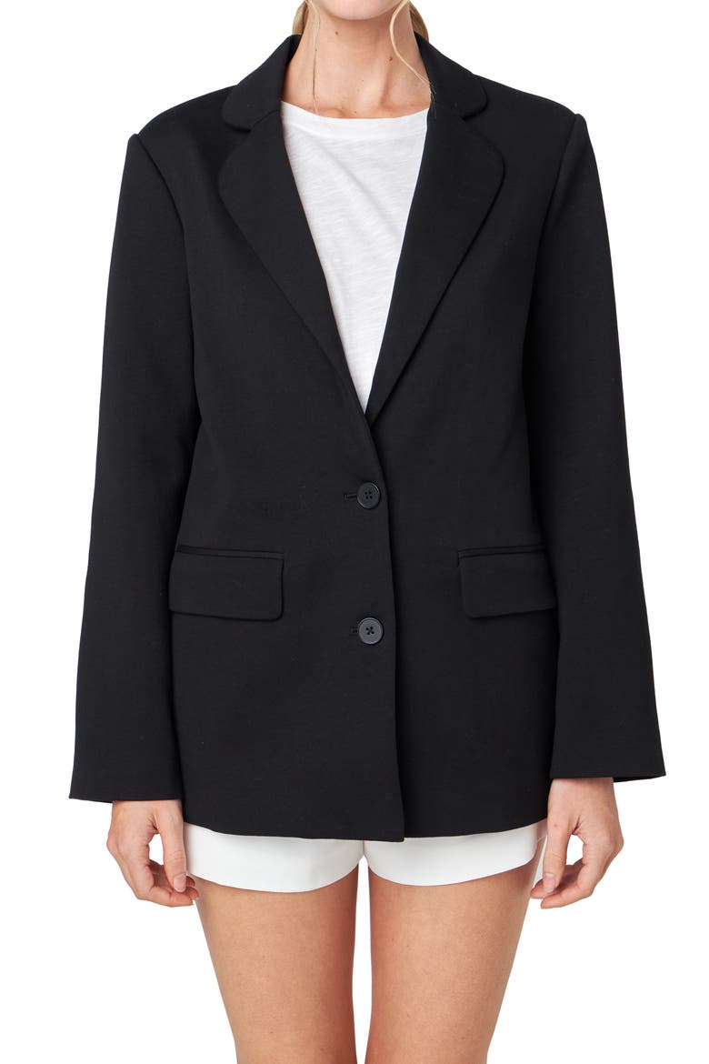 Curved Lapel Stretch Cotton Blazer, Alternate, color, BLACK