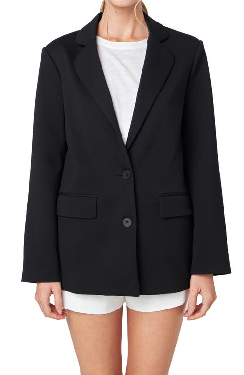 English Factory Curved Lapel Stretch Cotton Blazer In Black