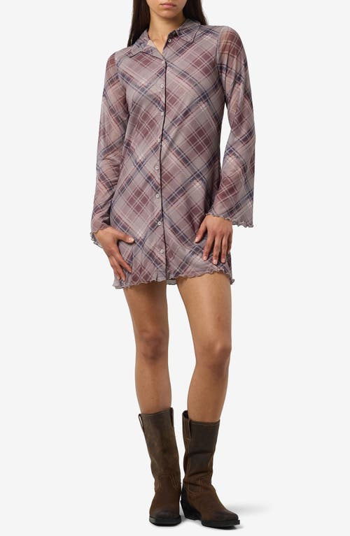 Noisy may Gracie Long Sleeve Mini Shirtdress in Charcoal Gray Aop Ch  product