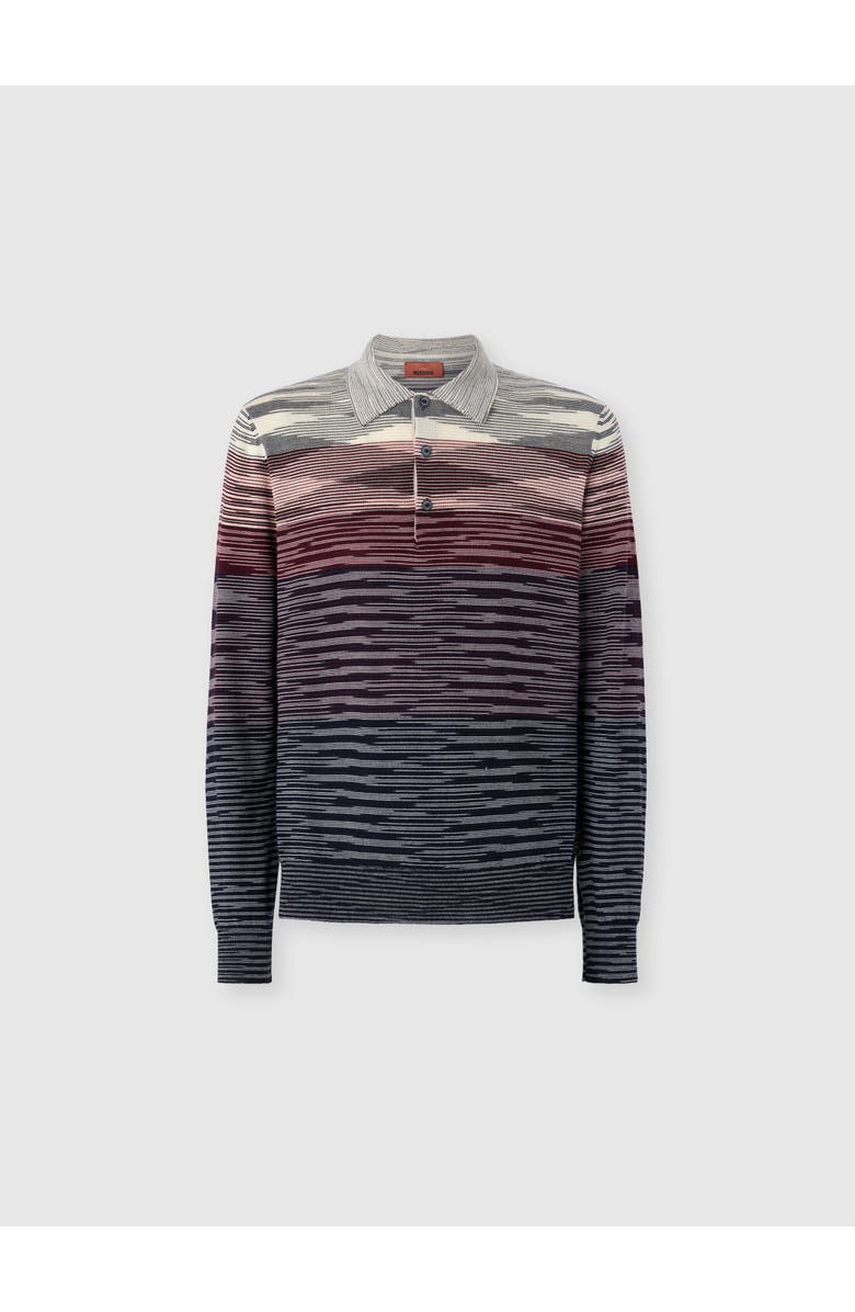 Missoni Long Sleeve Polo In Pure Wool With Flame Pattern, Main, color, Beige & Burgundy