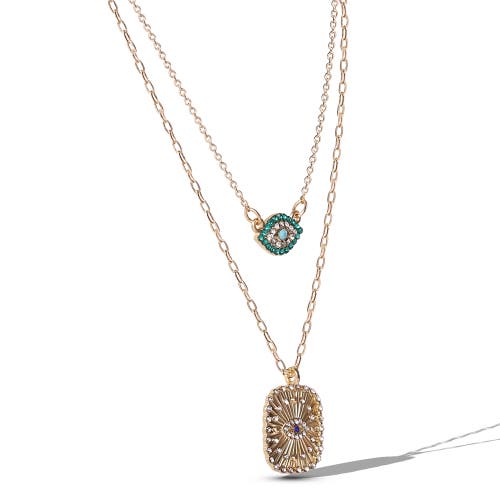 Jessica Simpson Gold-tone Layered Evil Eye Pendant Necklace Set In Gold