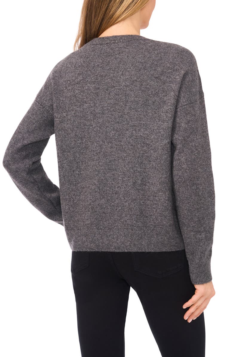 CeCe Floral Appliqué Sweater, Alternate, color, Medium Heather Grey