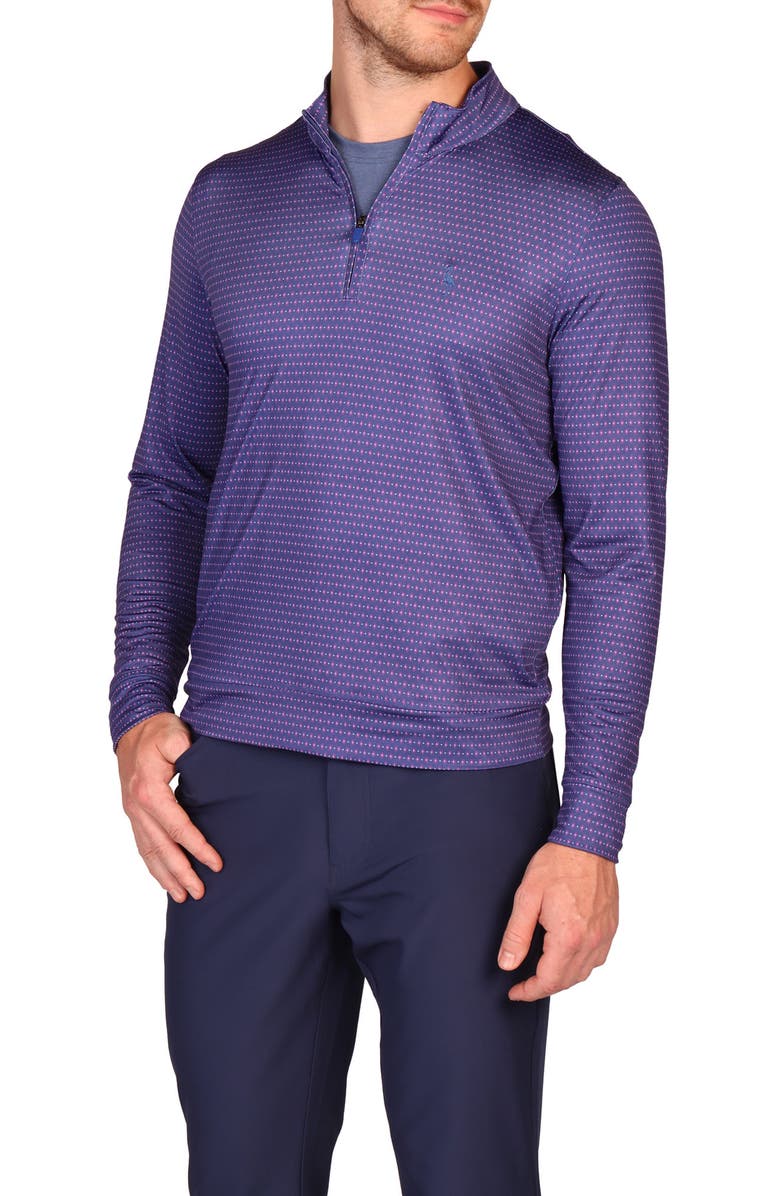 TailorByrd Dot & Diamond Print Long Sleeve Performance Quarter Zip Polo, Alternate, color, Navy