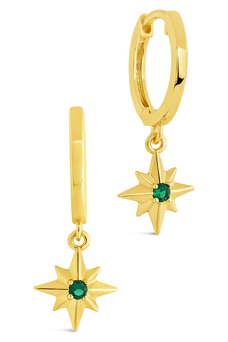 Cubic Zirconia Star Drop Huggie Hoop Earrings, Main, color, GOLD