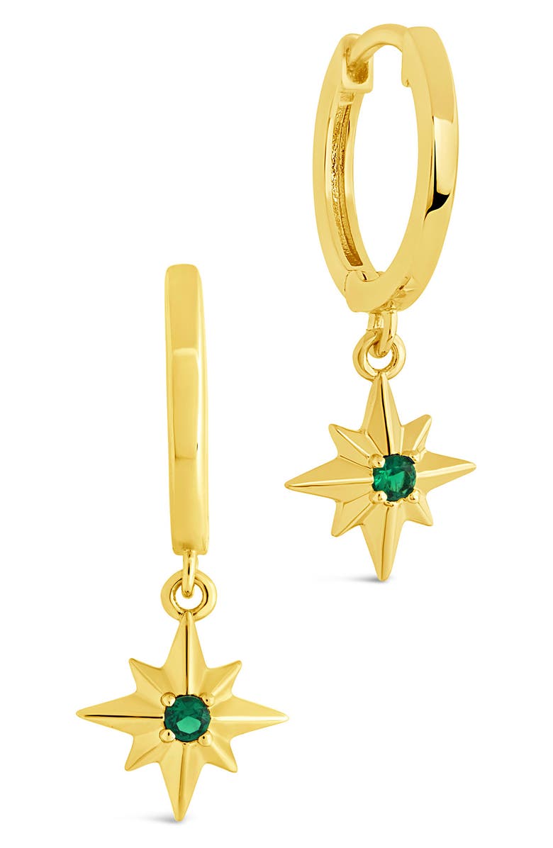 Sterling Forever Cubic Zirconia Star Drop Huggie Hoop Earrings, Main, color, Gold