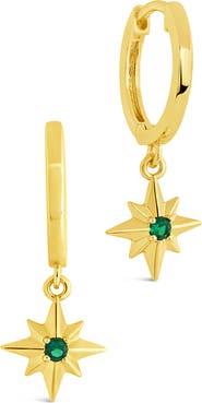 Sterling Forever Cubic Zirconia Star Drop Huggie Hoop Earrings