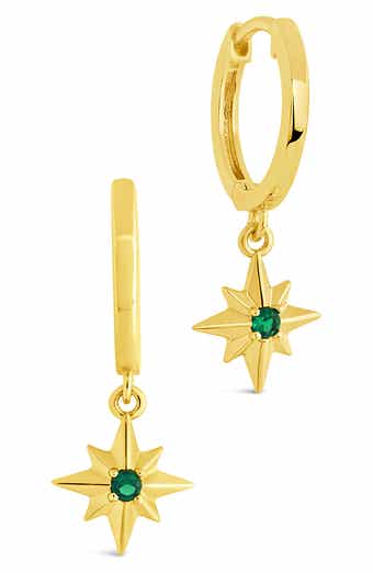 Cubic Zirconia Star Drop Huggie Hoop Earrings