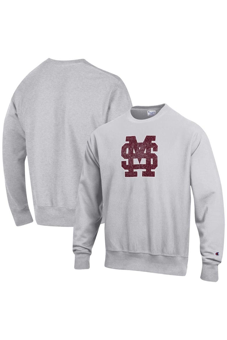 Men's Champion Heathered Gray Mississippi State Bulldogs Vault Logo Reverse Weave Pullover Sweatshirt, Main, color, Heather Gray