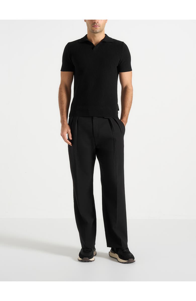 Manière De Voir Rowen Textured Knit Revere Polo Shirt, Alternate, color, Black