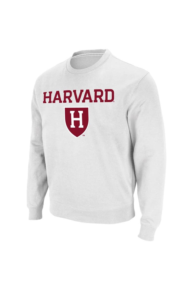 Men's Colosseum White Harvard Crimson Team Arch & Logo Tackle Twill Pullover Sweatshirt, Alternate, color, White