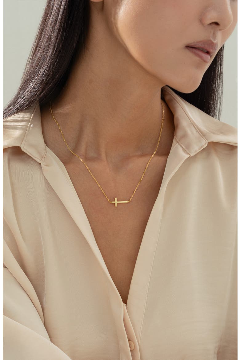 Sterling Silver 18k Gold Plated Elowen Horizontal Cross Necklace Gift Idea, Alternate, color, Gold