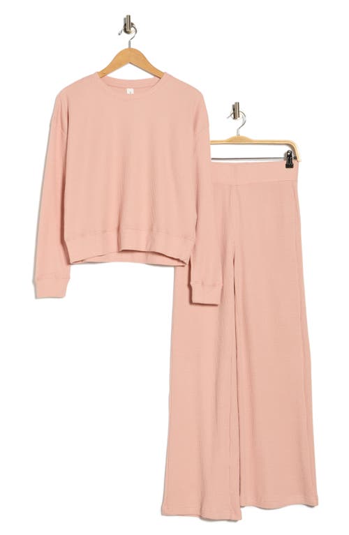 Yogalicious Long Sleeve Top & Pants Waffle Knit Pajamas In Pink