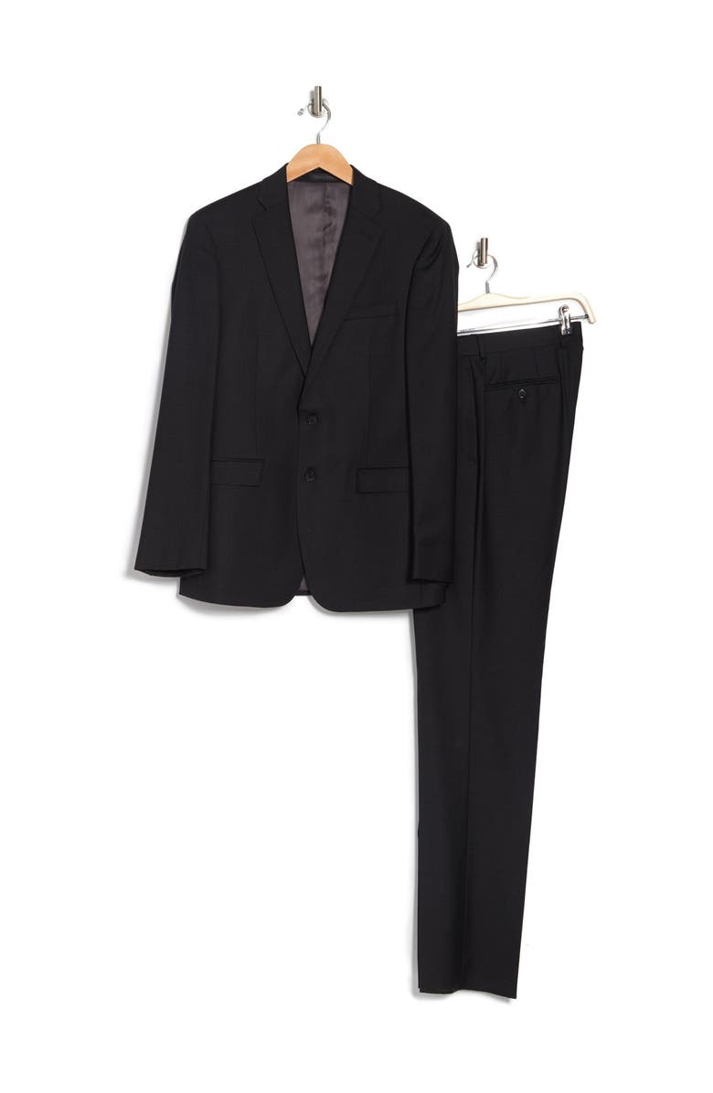 Calvin Klein Charcoal Solid Two Button Notch Lapel Wool Suit, Alternate, color, 