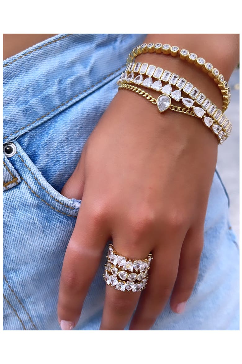 Fancy Shape Cubic Zirconia Curb Chain Bracelet, Alternate, color, GOLD/ WHITE/PEAR CUT