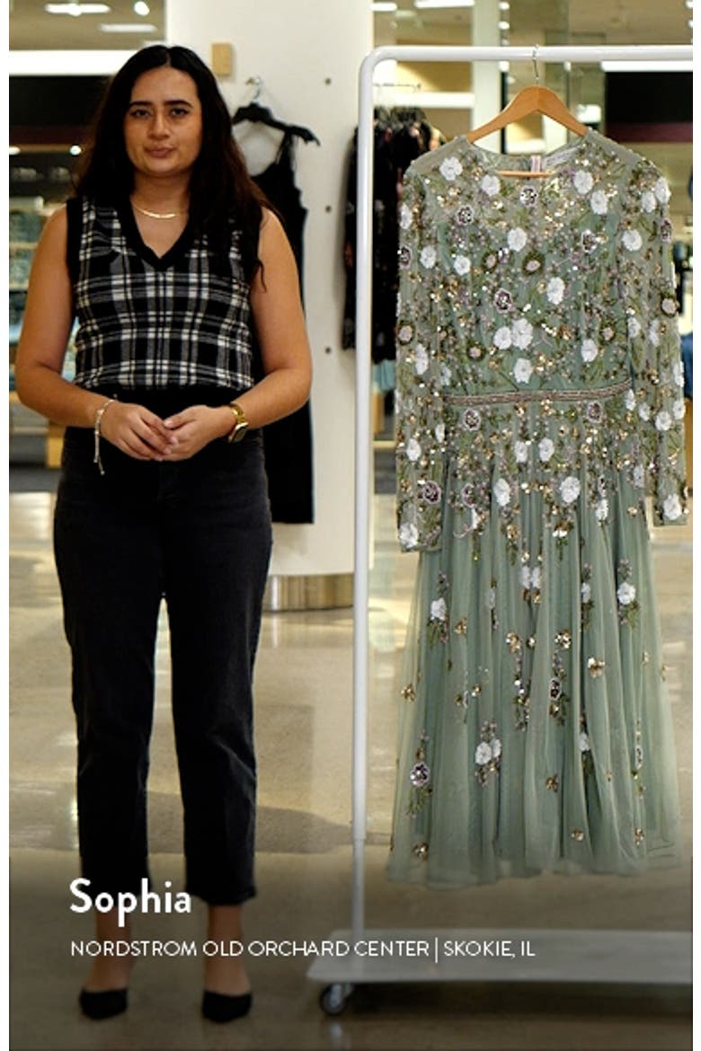 Sequined Floral Long Sleeve High Neck Midi Dress video