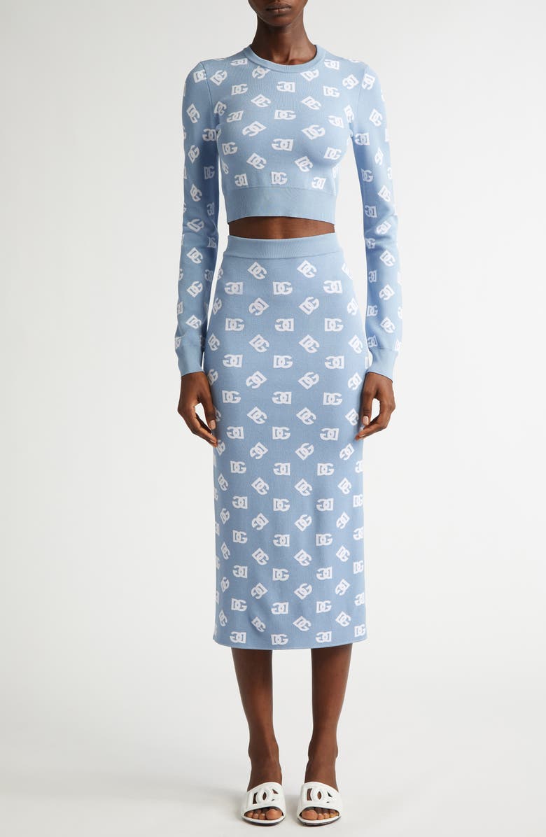 Dolce&Gabbana Logo Jacquard Pencil Skirt, Alternate, color, B0143 Celeste Chiaro